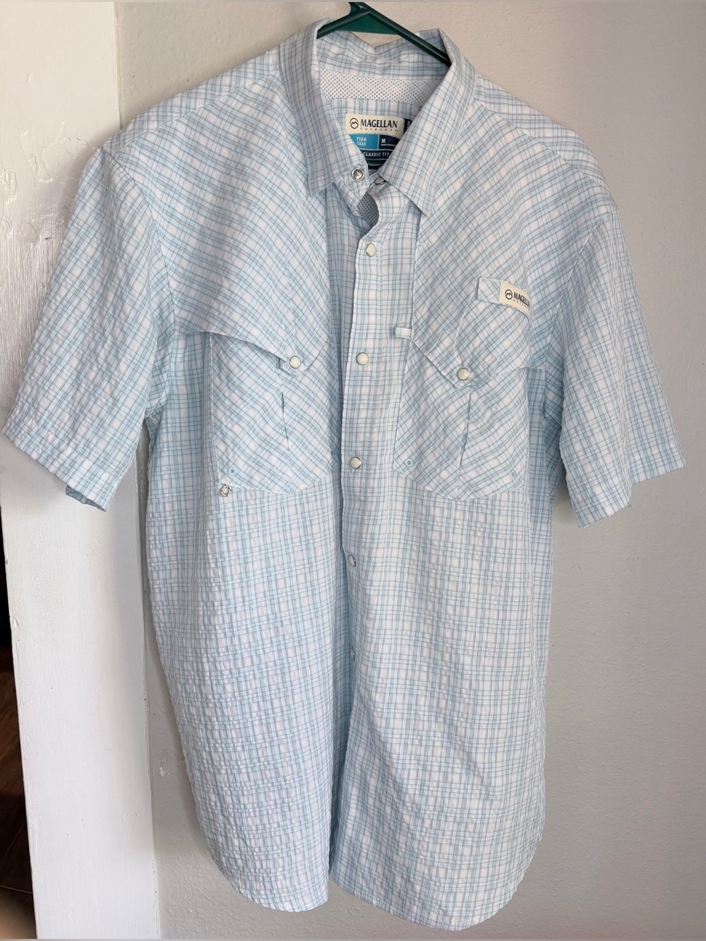 Magellan Blue Plaid short sleeve button shirt men Medium